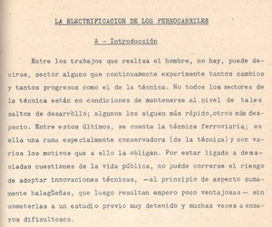 The first page of the publication showing the Title LA ELECTRIFICACION DE LOS FERROCARILLES AND BELOW THIS A-INTRODUCTION  Below this the text is too small to read. 
 
